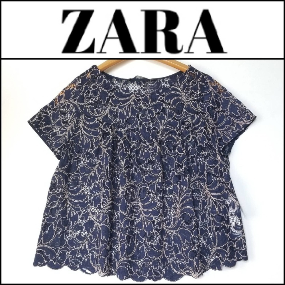 NEW! ZARA navy lace blouse top.